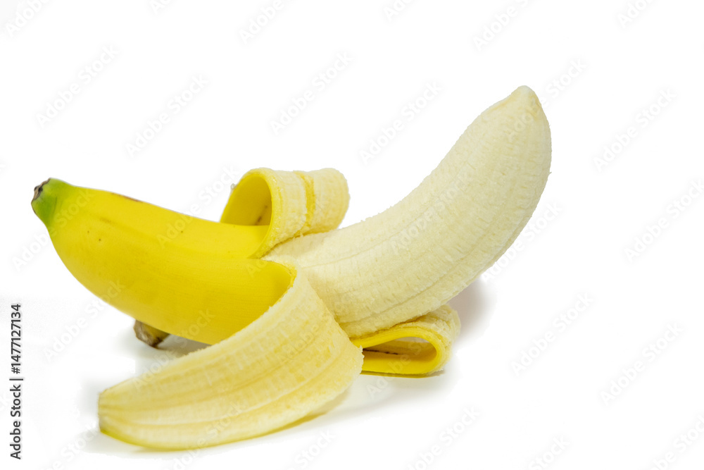 Peeled banana isolated on white background,
