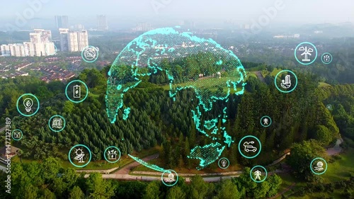 Taman Saujana Hijau, European Garden, English Garden, Putrajaya Aerial with Renewable Energy Icons - ESG Motion Graphics Malaysia