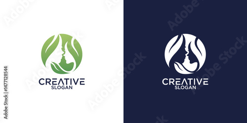 circle beauty Natural women face logo design inspiration	