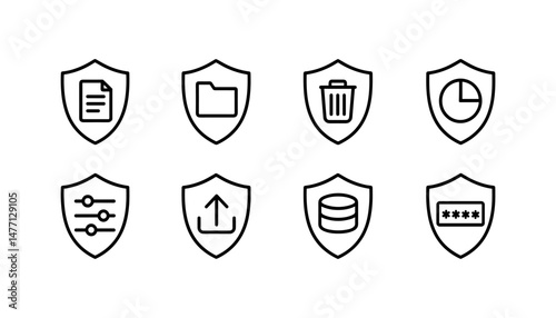 Data and folder shield icons for secure information storage