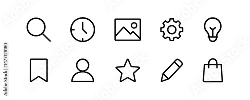 Minimal icons with star, image, person, gear and shopping bag