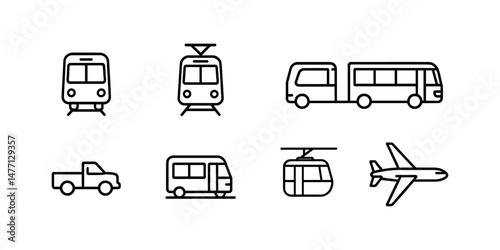 Public transport icons: train, bus, plane and cable car
