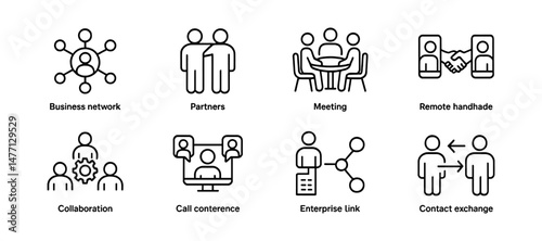 Collaboration icons with meeting, remote work and communication