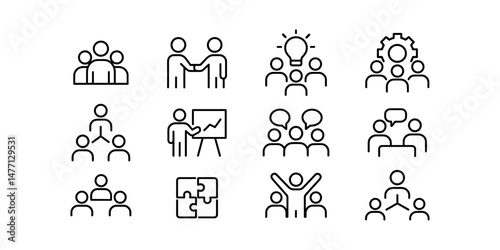 Teamwork icons with people, puzzle and leadership symbols