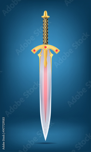 detailed vector illustration of a decorative sword featuring a gold hilt adorned with gemstones and a sleek blade against a gradient background, perfect for fantasy themes