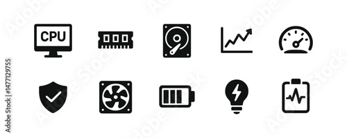 Hardware status icons: CPU, battery and storage