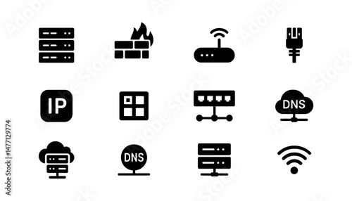 Flat icons for router, wifi, server and IP address