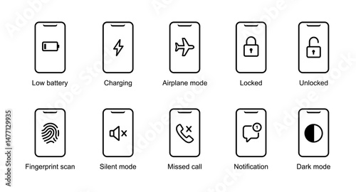 Smartphone status icons: fingerprint, notification and battery