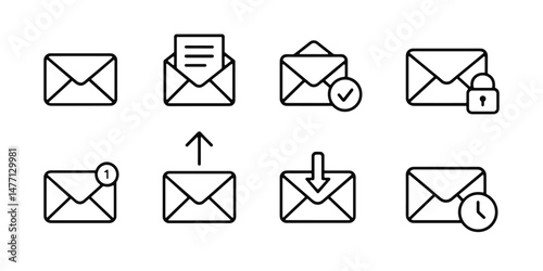 Email status icons: unread, sent, draft and secure