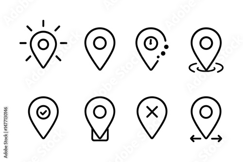 Map pointer icons with symbols like alert and target