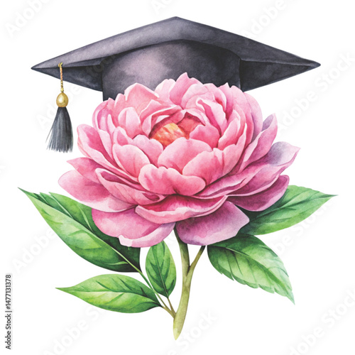 Graduation cap Watercolor Minimal White Background
