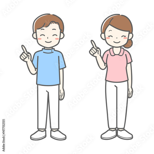 指差しで説明をする男女２人の看護師／ベクターイラスト素材