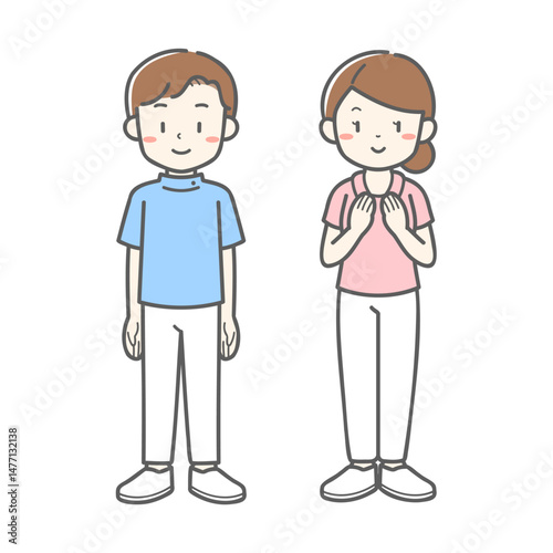 男性と女性２人の看護師／ベクターイラスト素材