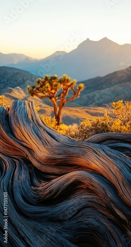 Desert Sunset with Joshua Tree, and Wood.