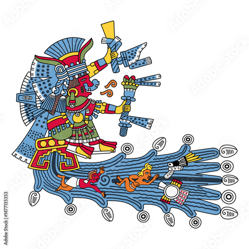 Chalchiuhtlicue, Aztec goddess of water, rivers, seas, streams, storms, and baptism. Her name means She of the Jade Skirt. She is patroness of childbirth, associated with fertility in Aztec mythology.