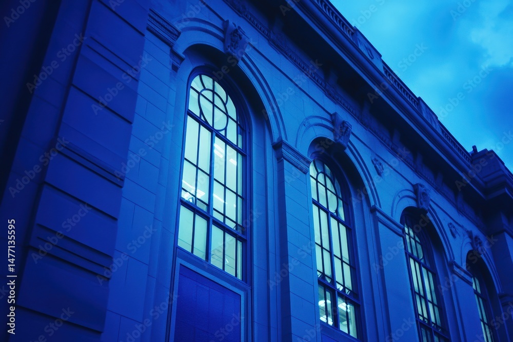 Obraz premium Architectural detail of a historical building facade at dusk