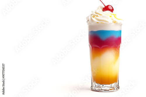 Wallpaper Mural Colorful layered drink with whipped cream and cherry on top, showcasing vibrant hues in a glass Torontodigital.ca