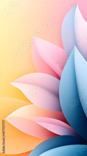 Abstract Pastel Leaves Background, Soft Pink Blue Orange Gradient