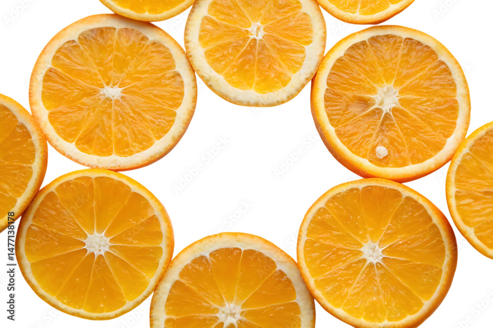 Orange slices arranged in a circular formation Orange slices arranged in a circular formation