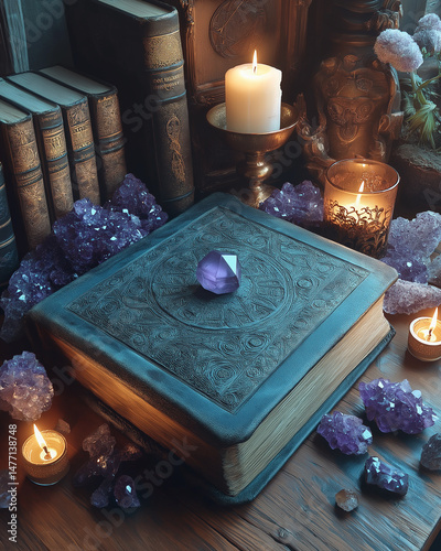 An ancient spell scroll slowly unrolling with glowing runes, enchanted lighting