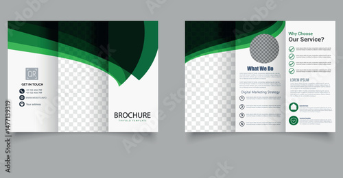 Tri fold wave brochure layout. Blue and white flyer. For design and print . Editable image. Trifold Print Ready Brochure Template. Professional Layout.
