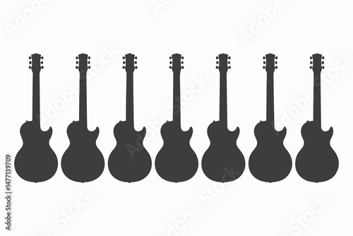 Seven Electric Guitar Silhouettes in a Row