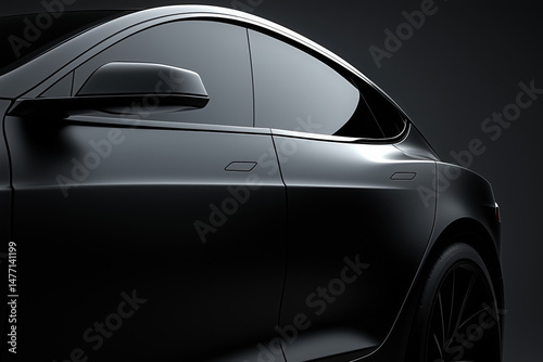 Luxury Black Modern Car Side Profile Detail Studio Shot Sleek Elegant Automotive Design Transportation Vehicle
