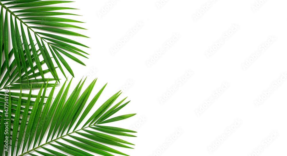 Lush green palm leaf isolated on a white background. Tropical coconut palm fronds casting shadows. Evergreen plant foliage, clip art for summer design elements, cut out, PNG Lush green palm leaf isolated on a white background. Tropical coconut palm fronds casting shadows. Evergreen plant foliage, clip art for summer design elements, cut out, PNG
