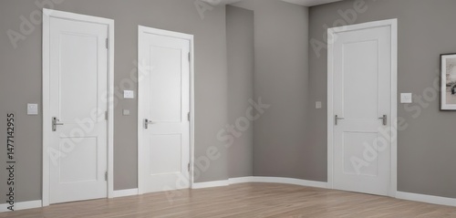 Modern white wooden interior doors  various open closed positions    open door   house renovation