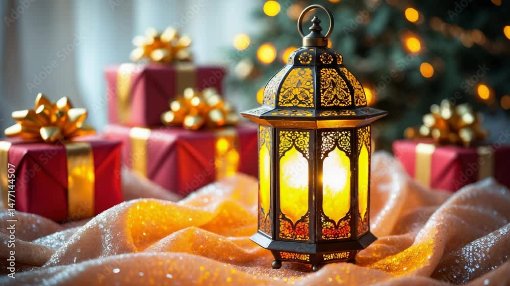 Gifts alongside a lantern