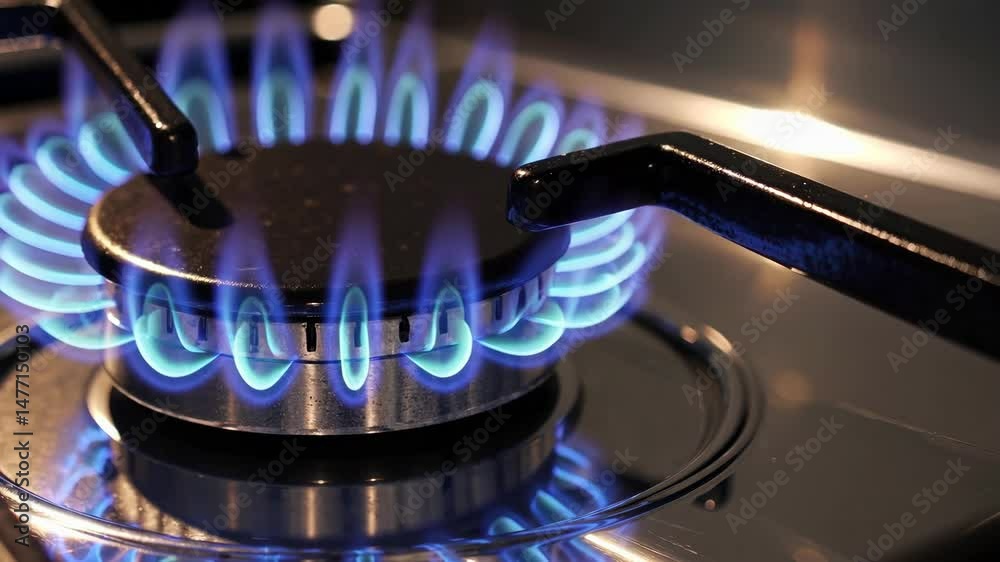 Rapid ignition and steady burn of gas stove flame in a kitchen setting