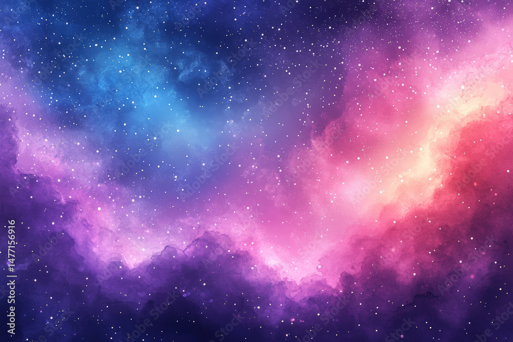 Fototapeta premium Colorful Nebula Space Background. A vibrant abstract background of a colorful nebula, with beautiful hues of purple, blue, and pink.