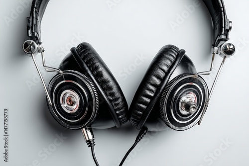 Vintage headphones resting on a light background, showcasing classic design and high-quality sound elements suitable for audiophiles photo