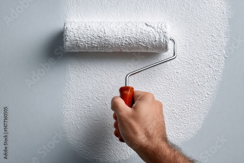 Painting a wall with a roller covered in white paint to improve the appearance and value, showing the technique of applying a fresh coat of color in a renovation project.
