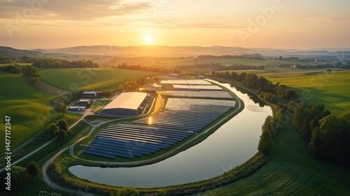 Wallpaper Mural Rural landscape with agricultural structures and solar panels. Torontodigital.ca