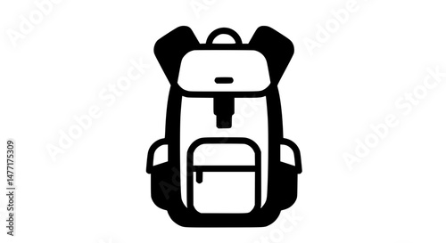 Backpack with zipper pocket black and white icon