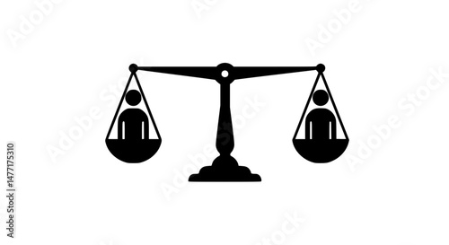 People standing on scale black and white icon