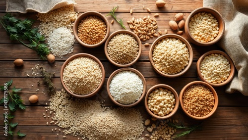 Wallpaper Mural Assorted Grains and Nuts in Bowls on Wooden Surface Torontodigital.ca