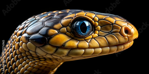 Cobra Snake Portrait on Black Background