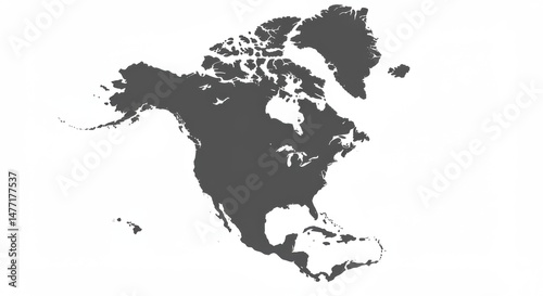 North America Map Illustration Gray on White Background