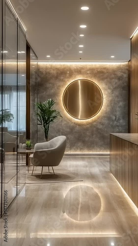 Modern office interior with elegant lighting and decor