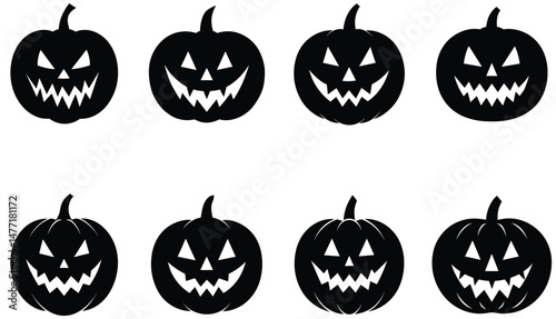Eight Black Jack-o-Lantern Halloween Pumpkins