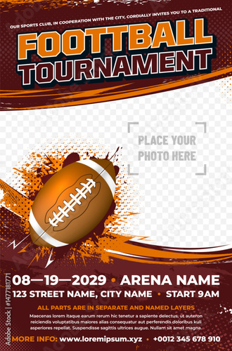 Dynamic american football tournament poster template with ball