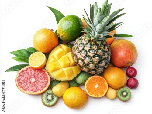Cool collection of tropical delights, artfully grouped, cleanly isolated on a bright white backdrop for a fresh presentation.