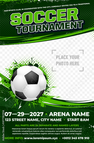 Dynamic soccer or football tournament poster template with ball