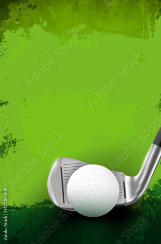 Grungy scratchy dynamic golf background with ball and metal club