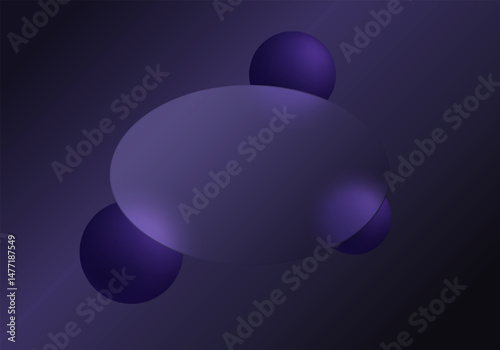 Dark purple glassmorphism background with glowing violet spheres and a translucent oval panel. Suitable for tech, luxury, or modern UI designs.