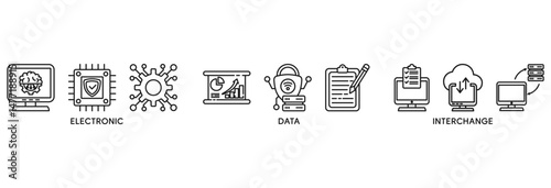 EDI icon set vector illustration concept relate to electronic data interchange of business documents standard format with a cloud server, exchange, database, file, chart, automation, and process icon