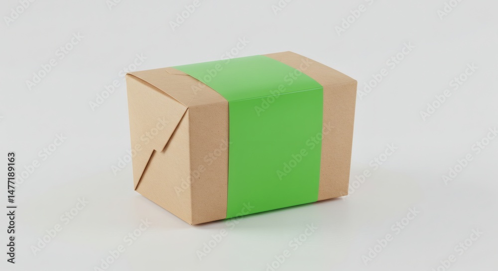 Obraz premium Kraft Box with Lime Green Stripe: Minimalist Packaging Design