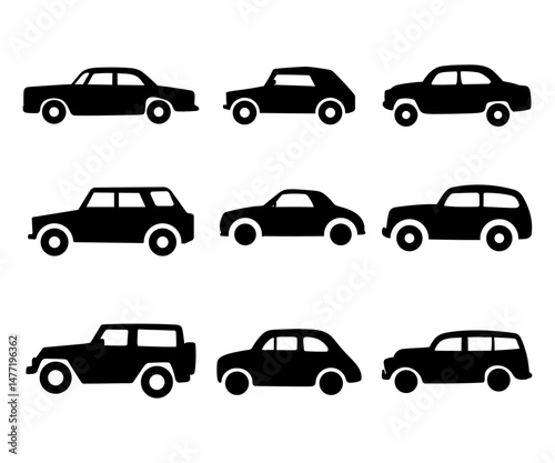 silhouette car collection set on white background
